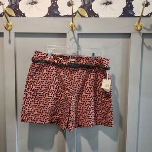 Madison Red Black Polka Dot Shorts Women's Size 14‎ NWT Belted Cotton Blend